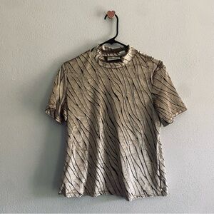 Kathie Lee Collection Printed Velvet Tan Short Sleeve Tee